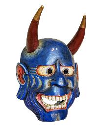Buddhist Wooden Tribal Mask With [oni], Tibetan Style With Traditional Colors