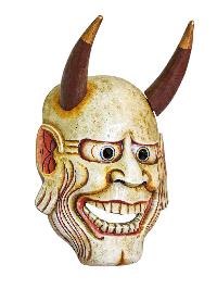 Buddhist Wooden Tribal Mask With [oni], Tibetan Style With Traditional Colors