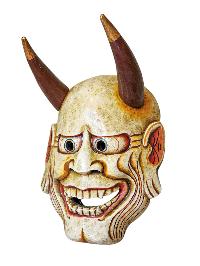 Buddhist Wooden Tribal Mask With [oni], Tibetan Style With Traditional Colors
