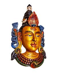 Buddhist Wooden Tribal Mask With [shiva], Tibetan Style With Traditional Colors