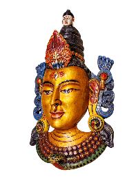 Buddhist Wooden Tribal Mask With [shiva], Tibetan Style With Traditional Colors