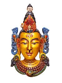 Buddhist Wooden Tribal Mask With [shiva], Tibetan Style With Traditional Colors