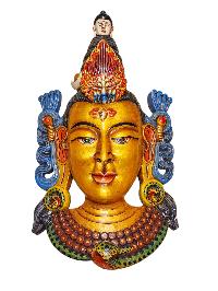 Buddhist Wooden Tribal Mask With [shiva], Tibetan Style With Traditional Colors