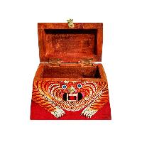 Buddhist Wooden Box With [tiger], Tibetan Style With Traditional Colors