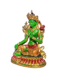 [green Tara] With Double Base, Buddhist Miniature Statue, [thangka Color Finishing]