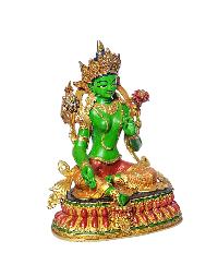[green Tara] With Double Base, Buddhist Miniature Statue, [thangka Color Finishing]