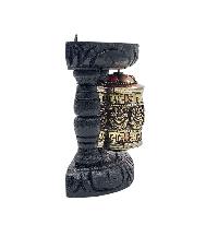 Buddhist Handmade Wall Prayer Wheel With Mantra Inside, [stone Setting], [ashtamangala], Wall Mountable