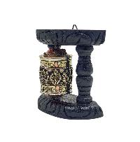 Buddhist Handmade Wall Prayer Wheel With Mantra Inside, [stone Setting], [ashtamangala], Wall Mountable