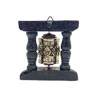 Buddhist Handmade Wall Prayer Wheel With Mantra Inside, [stone Setting], [ashtamangala], Wall Mountable