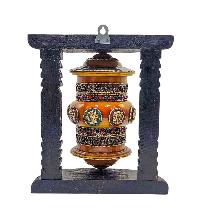 Buddhist Handmade Wall Prayer Wheel With Mantra Inside, [stone Setting], [ashtamangala], Wall Mountable