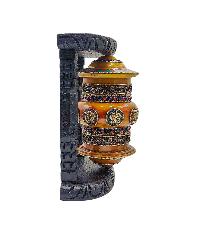 Buddhist Handmade Wall Prayer Wheel With Mantra Inside, [stone Setting], [ashtamangala], Wall Mountable