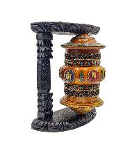 Buddhist Handmade Wall Prayer Wheel With Mantra Inside, [stone Setting], [omph], Wall Mountable