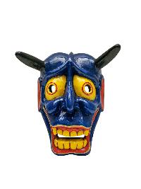 Buddhist Wooden Tribal Mask With [oni], Tibetan Style With Traditional Colors