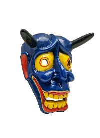 Buddhist Wooden Tribal Mask With [oni], Tibetan Style With Traditional Colors