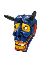 Buddhist Wooden Tribal Mask With [oni], Tibetan Style With Traditional Colors