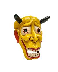 Buddhist Wooden Tribal Mask With [oni], Tibetan Style With Traditional Colors