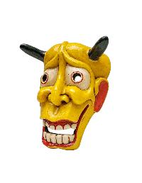 Buddhist Wooden Tribal Mask With [oni], Tibetan Style With Traditional Colors