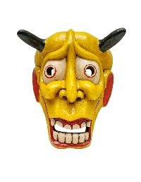 Buddhist Wooden Tribal Mask With [oni], Tibetan Style With Traditional Colors