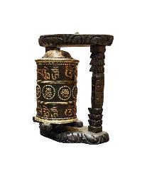 Buddhist Handmade Wall Prayer Wheel With Mantra Inside, [omph] And [ashtamangala] Design Wall Mountable