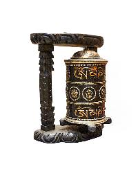 Buddhist Handmade Wall Prayer Wheel With Mantra Inside, [omph] And [ashtamangala] Design Wall Mountable