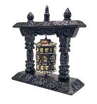 Buddhist Handmade Wall Prayer Wheel With Mantra Inside, [stone Setting], [omph], Wall Mountable