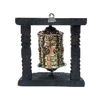 Buddhist Handmade Wall Prayer Wheel With Mantra Inside, [stone Setting], [omph], Wall Mountable