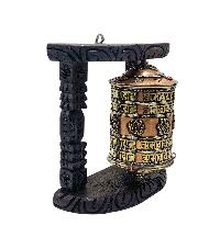 Buddhist Handmade Wall Prayer Wheel With Mantra Inside, [stone Setting], [omph], Wall Mountable