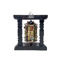 Buddhist Handmade Wall Prayer Wheel With Mantra Inside, [stone Setting], [omph], Wall Mountable