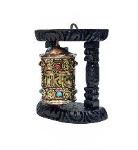 Buddhist Handmade Wall Prayer Wheel With Mantra Inside, [stone Setting], [omph], Wall Mountable