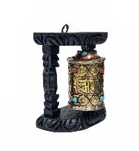 Buddhist Handmade Wall Prayer Wheel With Mantra Inside, [stone Setting], [omph], Wall Mountable