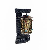 Buddhist Handmade Wall Prayer Wheel With Mantra Inside, [stone Setting], [omph], Wall Mountable