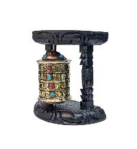Buddhist Handmade Wall Prayer Wheel With Mantra Inside, [stone Setting], [omph], Wall Mountable