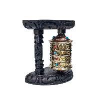 Buddhist Handmade Wall Prayer Wheel With Mantra Inside, [stone Setting], [omph], Wall Mountable