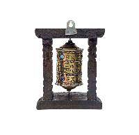 Buddhist Handmade Wall Prayer Wheel With Mantra Inside, [stone Setting], [omph], Wall Mountable