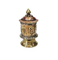 Buddhist Handmade Prayer Wheel With Mantra Inside, [omph], [stone Setting], Table Top