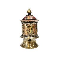 Buddhist Handmade Prayer Wheel With Mantra Inside, [omph], [stone Setting], Table Top