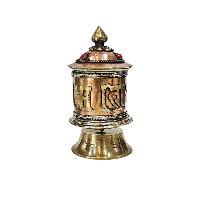 Buddhist Handmade Prayer Wheel With Mantra Inside, [omph], [stone Setting], Table Top