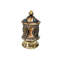Buddhist Handmade Prayer Wheel With Mantra Inside, [pancha Buddha], [stone Setting], Table Top