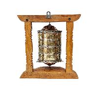 Buddhist Handmade Wall Prayer Wheel With Mantra Inside [omph], Wall Mountable