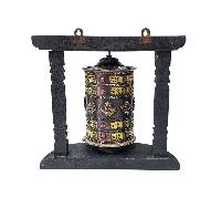 Buddhist Handmade Wall Prayer Wheel With Mantra Inside, [stone Setting], [omph], Wall Mountable