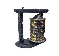 Buddhist Handmade Wall Prayer Wheel With Mantra Inside, [stone Setting], [omph], Wall Mountable