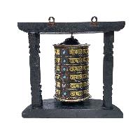 Buddhist Handmade Wall Prayer Wheel With Mantra Inside, [stone Setting], [omph], Wall Mountable