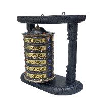 Buddhist Handmade Wall Prayer Wheel With Mantra Inside, [stone Setting], [omph], Wall Mountable
