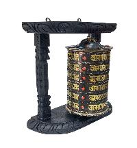 Buddhist Handmade Wall Prayer Wheel With Mantra Inside, [stone Setting], [omph], Wall Mountable