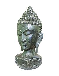 {buddha Head], Handmade Wooden Mask, Wall Hanging, Painted, Poplar Wood