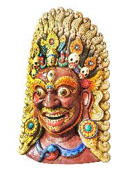 [bhairab], Handmade Wooden Mask, Wall Hanging, [thangka Color Finishing], Poplar Wood
