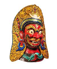 [bhairab], Handmade Wooden Mask, Wall Hanging, [thangka Color Finishing], Poplar Wood