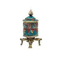 Buddhist Metal Prayer Wheel [table Top], [omph], [stone Setting]