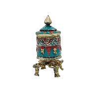 Buddhist Metal Prayer Wheel [table Top], [omph], [stone Setting]