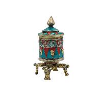 Buddhist Metal Prayer Wheel [table Top], [omph], [stone Setting]